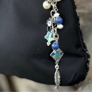 Indigo Feather Bag Charm Handmade Keychain | One of a Kind | Crystal Accessory